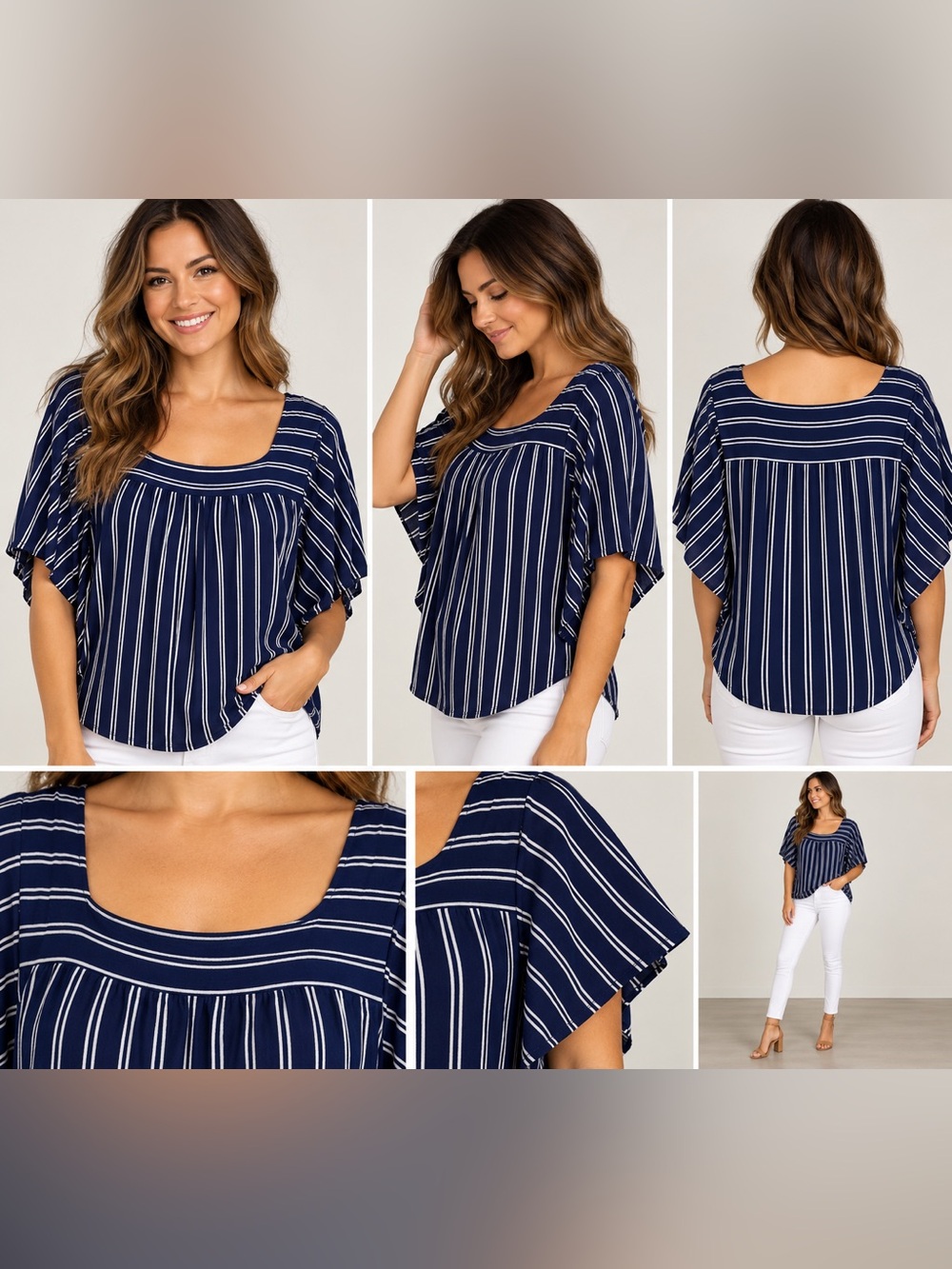 Universal Thread Goods Co., Striped Navy & White Women’s Scoop Neck Blouse, L.